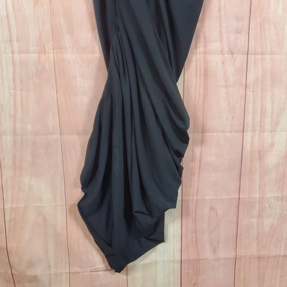 Steve‎ Madden Ayana Womens Bodycon Dress Large Black Stretch One-Shoulder Ruched